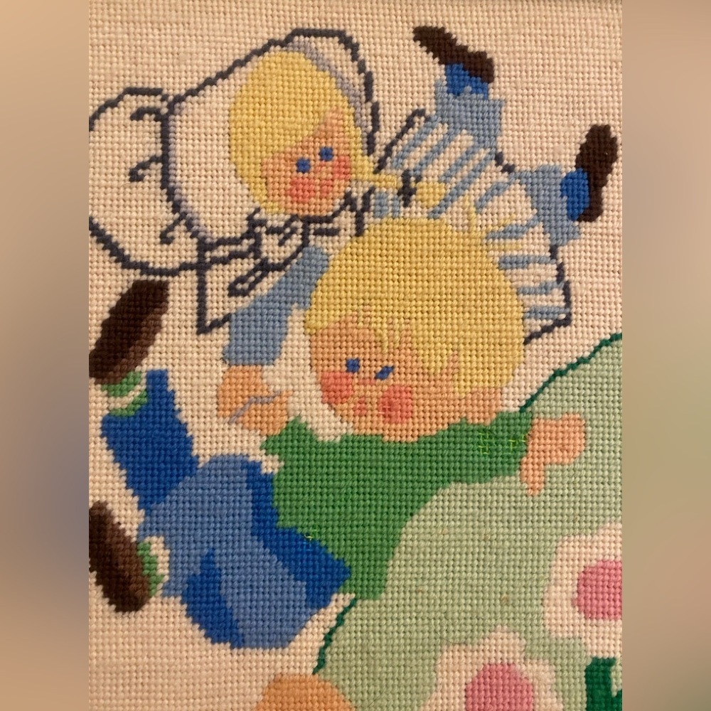 Needlepoint Homemade Framed Jack & Jill 9”x11” wall decor children nursery rhyme - Picture 2 of 14